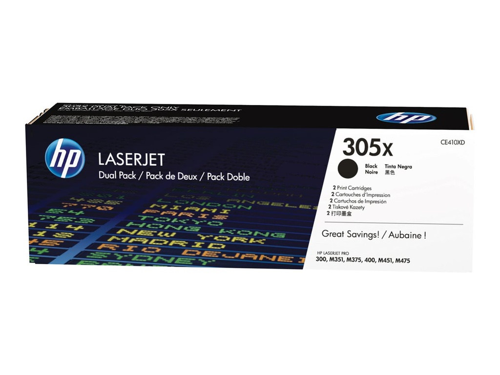 HP CE410X Negro Pack de 2 Cartuchos de Toner Originales - 305X