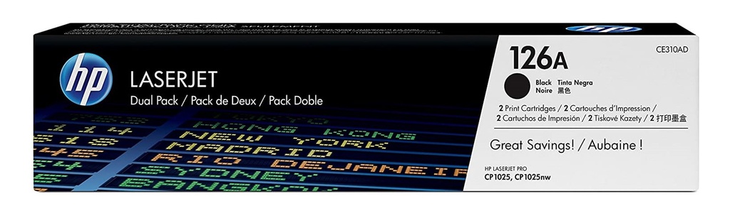 HP CE310A Negro Pack de 2 Cartuchos de Toner Originales - 126A
