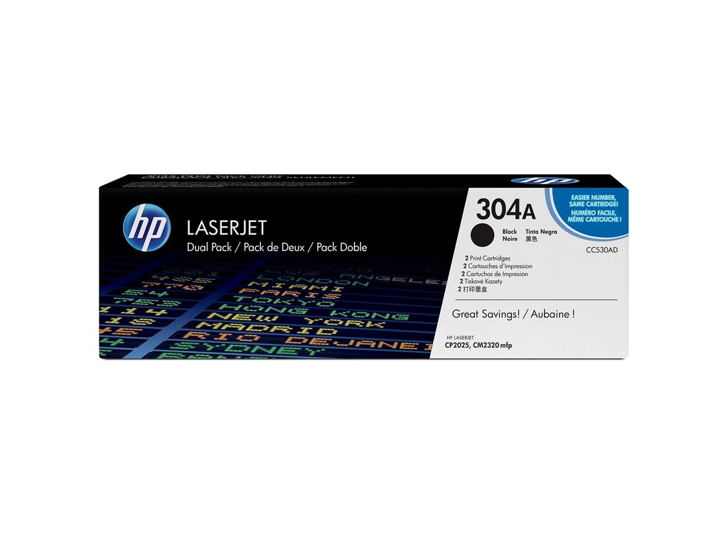 HP CC530A Negro Pack de 2 Cartuchos de Toner Originales - 304A