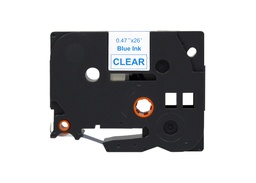 [BR-TZE133] Brother TZe133 Cinta Laminada Generica de Etiquetas - Texto azul sobre fondo transparente - Ancho 12mm x 8 metros