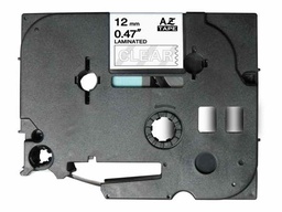 [BR-TZE135] Brother TZe135 Cinta Laminada Generica de Etiquetas - Texto blanco sobre fondo transparente - Ancho 12mm x 8 metros