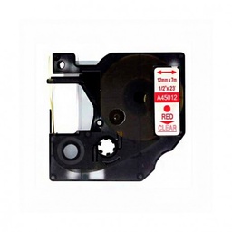 [DYR-45012] Dymo D1 45012 Cinta de Etiquetas Generica para Rotuladora - Texto rojo sobre fondo transparente - Ancho 12mm x 7 metros - Reemplaza S0720520