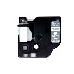 [DYR-45020] Dymo D1 45020 Cinta de Etiquetas Generica para Rotuladora - Texto blanco sobre fondo transparente - Ancho 12mm x 7 metros - Reemplaza S0720600