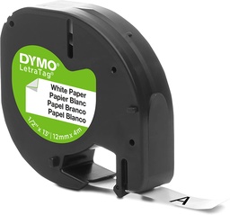 [S0721510] Dymo LetraTag S0721510 Cinta de Etiquetas Original para Rotuladora - Texto negro sobre fondo blanco - Ancho 12mm x 4 metros (91200)
