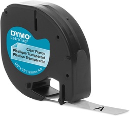 [S0721530] Dymo LetraTag S0721530 Cinta de Etiquetas Original para Rotuladora - Texto negro sobre fondo transparente - Ancho 12mm x 4 metros (12267)