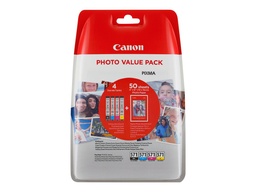 [0386C006] Canon CLI571 Pack de 4 Cartuchos de Tinta Originales - 50 Hojas de Papel Fotografico - 0386C006