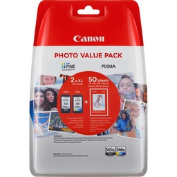 [8286B006] Canon PG545XL Negro + CL546XL Color Pack de 2 Cartuchos de Tinta Originales - 50 Hojas de Papel Fotografico - 8286B006