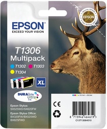[C13T13064012] Epson T1306 Pack de 3 Cartuchos de Tinta Originales - Cian, Magenta, Amarillo - C13T13064012