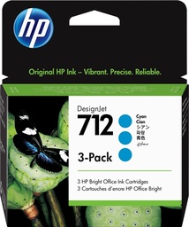 [3ED77A] HP 712 Cyan Pack de 3 Cartuchos de Tinta Originales - 3ED77A